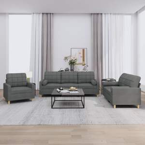 Grande Set di Divani in Tessuto Grigio Scuro 100% Poliestere con Struttura in Metallo e Compensato per Soggiorno - Product Image 1