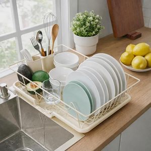 Escurridor de Platos de Metal Blanco con Portautensilios Desmontable y Bandeja de Drenaje, Organizador de Cocina de un Solo Nivel - Product Image 4