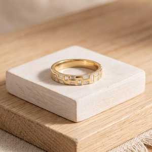 เครื่องประดับอัญมณีชั้นดี ทองคำแท้ 10K 14K 18K สี E เพชรทรงบาแกตต์ เพชรแล็บ แหวนแต่งงานแบบซ้อนได้ 0.65 กะรัต แหวนแต่งงานคลาสสิก ของขวัญ - Product Image 1