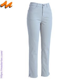 Pantalon décontracté pour femme, coupe régulière, cinq poches, ourlet fendu, tissu respirant, été-printemps, coton élasthanne 6,64 oz - Product Image 2