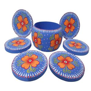 Factory Wholesale <b>Blue</b> Wooden Cup <b>Coasters</b> with Flower Printed Design New Trending for Wedding Parities Home - Product Image 5