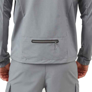 เสื้อแจ็คเก็ตผู้ชายแบบมีฮู้ด ผ้า softshell กันน้ำ ซิปแบบรูด คอตั้ง ทรงปกติ สำหรับกิจกรรมกลางแจ้ง เดินป่า สีเทา โพลีเอสเตอร์ รับผลิตตามแบบ OEM - Product Image 6