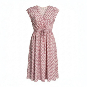 Vestido largo de algodón de corte holgado con cuello en V, mangas cortas abullonadas, estampado floral, para fiesta de verano, con bolsillo bordado para mujer - Product Image 1
