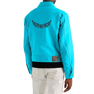 Chaqueta Gris Claro para Hombre con Bordado de Alas y Logotipo en la Espalda, Cuello Camisero, Corte Regular, Ropa Casual de Otoño - Product Image 6