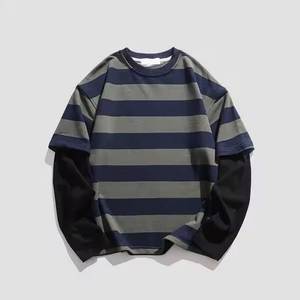 Men's Oversized Striped Crew Neck Knitted T-Shirt Casual Summer Wear Regular Fit <b>Dark</b> <b>Blue</b> And Gray Pattern - Product Image 1