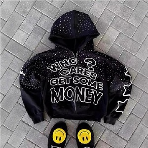 Graphic <b>Zip</b> <b>Up</b> Hoodie Streetwear Oversized Pullover Sweatshirt Grunge Gothic Vintage Patchwork Letters <b>Jacket</b> - Product Image 2