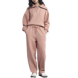 Sweat-shirt demi-zippé pour femme, prix de gros abordable, logo personnalisé sur le devant, écologique, respirant, 100% coton, couleur unie, automne - Product Image 6