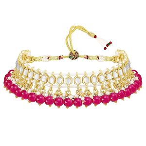 Ensemble de bijoux ethniques plaqués or avec perles roses et boucles d'oreilles en cristal pour femmes, pour mariage ou fête - Product Image 3