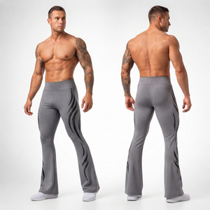 OEM Custom Men Yoga Wear Flare Leggings Low Waist Gym Workout <b>Pants</b> <b>Spandex</b> Polyester Men Street Style Legging Men Flare Tights - Product Image 1