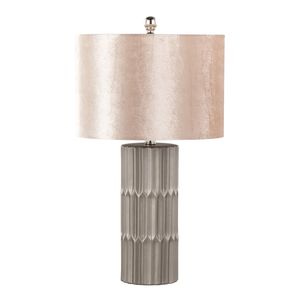Lampada da tavolo contemporanea in ceramica Tania da 22 pollici in marrone e marrone metallizzato con paralume color champagne di - Product Image 1