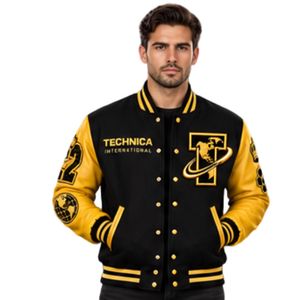 Technica International Mens Black <b>Yellow</b> Hooded Coated Winter <b>Puffer</b> <b>Jacket</b> Windproof Waterproof Front Custom Logo Streetwear - Product Image 1