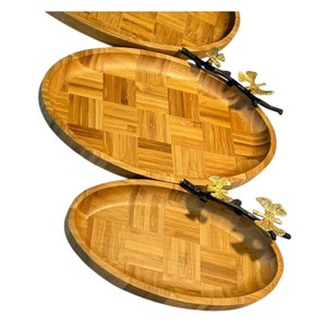 Bandeja de servir de madera de acacia al por mayor con detalles de hojas doradas y flores rojas, con asas, para decoración del hogar, hoteles y eventos, al mejor precio. - Product Image 5