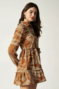 Vestido Mini Elegante de Algodón para Mujer con Encaje y Mangas Largas Estampadas, Túnica Casual para Otoño, Venta al Por Mayor - Product Image 2