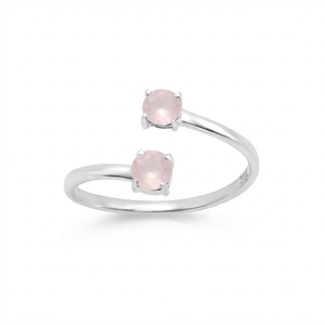 Rhaya Jewels 925 Sterling Silver Rhodium-Plated Vintage Prong Setting Cut Dual <b>Rose</b> <b>Quartz</b> Adjustable Engagement Wedding <b>Ring</b> - Product Image 1