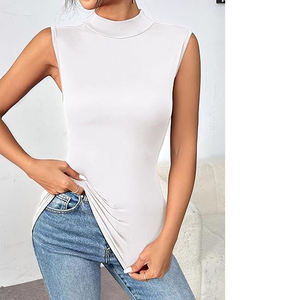 Body débardeur moulant sans manches à col montant pour femme, extensible, couleur unie, style décontracté et basique - Product Image 3