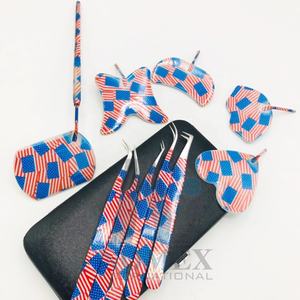 Bandera americana Impresión en papel Pestañas Belleza y herramientas Acero inoxidable Etiqueta privada Pinzas de extensión de pestañas y espejo de pestañas - Product Image 1