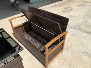 4P00057 Juego de Muebles de Jardín de 4 Piezas, Modernos, de Ratán Marrón, Acero, Vidrio Templado, Cojines de Poliéster, para Villa, Hotel, Patio Exterior - Product Image 6