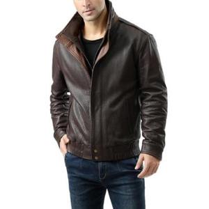 Men's Genuine Leather Hooded Moto <b>Jacket</b> Animal Print Breathable Stand Collar Zipper Closure <b>Slim</b> <b>Fit</b> Autumn Style Dark Brown - Product Image 5