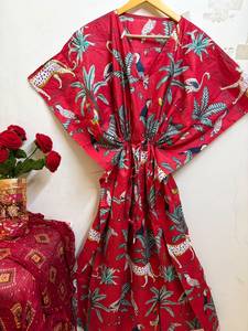 100% Cotton Jungle Safari Straight Floral Print <b>Kaftan</b> Dress <b>Beach</b> Cover up Boho Resort Wear Women's Summer Maxi - Product Image 4