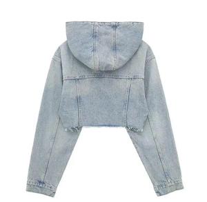 High Quality Winter Long Sleeve <b>Cropped</b> <b>Denim</b> <b>Jacket</b> Hood 100% Cotton Eco-Friendly Breathable Casual Streetwear Women - Product Image 6