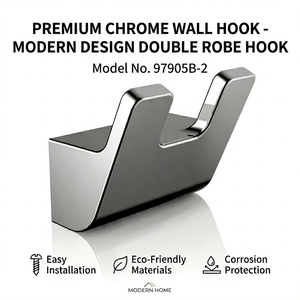 Wall Mounted Chrome Metal Modern Double <b>Hooks</b> <b>Bathroom</b> Robe <b>Hooks</b> with Eco-Friendly Corrosion Prevention and Easy Cleaning - Product Image 2