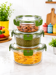 PET Food Storage Containers Round Airtight Clip-On Lids Stackable Freshness Preservation <b>Fridge</b> Travel Use - Product Image 3