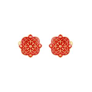 Mancuernillas de Lujo con Baño de Oro y Esmalte Rojo con Diseño Floral para Hombre, Accesorios para Camisa Formal, Regalo de Boda o Negocios, Mancuernillas de Diseñador - Product Image 4