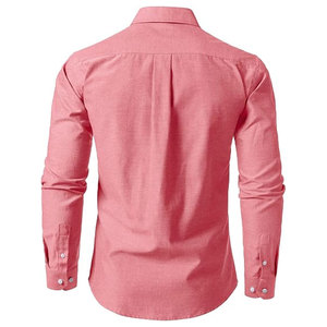 Chemise Oxford à manches longues pour homme, rose corail, légère, décontractée, respirante, coupe ajustée, avec poche poitrine, boutonnée - Product Image 2