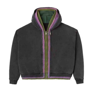 Sweat à capuche zippé court et ample personnalisé, style Y2K streetwear, avec capuche superposée et bordure contrastante, vente en gros, fournisseur USA, OEM Appar - Product Image 1