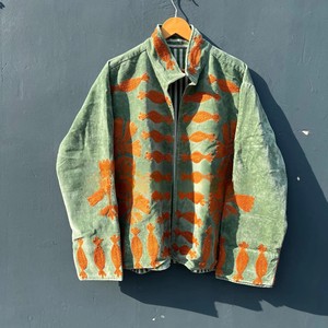 Premium Handcrafted Sage Green Velvet <b>Jacket</b> with Vibrant Orange Artisanal Embroidery Elegant Traditional Winter Outerwear - Product Image 1