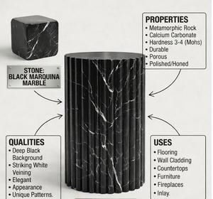 Table d'appoint en marbre noir Marquina de luxe, table d'appoint cylindrique en pierre moderne pour le salon, la chambre à coucher, décoration - Product Image 3