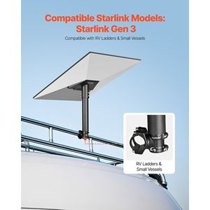 Kit di Montaggio Starlink per Camper in Acciaio Resistente con Angolo Regolabile a 360 Gradi, Tubo Extra Corto Gen 3 con Starlink Extra Corto - Product Image 4