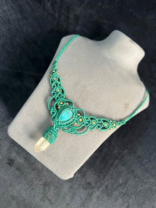 Collier chaîne en macramé turquoise avec pendentif perle d'eau douce, design papillon en alliage de zinc, style bouddhiste, unisexe, pour tenue décontractée - Product Image 2