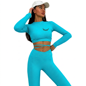 <b>Green</b> <b>Long</b> <b>Sleeve</b> <b>Crop</b> <b>Top</b> Crew Neck Embroidery Front Women's Yoga Workout Shirt Solid Color Breathable Spandex Polyester - Product Image 6