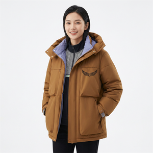 Blouson Bomber Homme à Capuche Épais Hiver Imperméable Respirant Écologique Fermeture Éclair Avant Logo Brodé Style Urbain Marron - Product Image 5