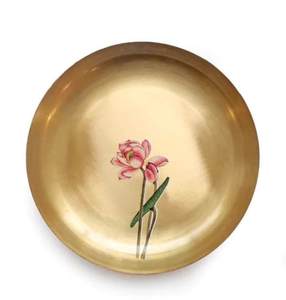 Bol et plateau de service vintage en aluminium avec poignée paon, design industriel décoratif en relief, centre de table de mariage pour table à manger - Product Image 4