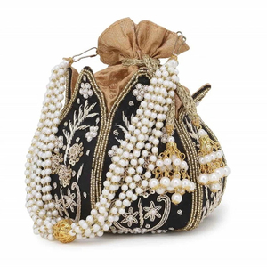 Sac Potli de Luxe en Soie Ethnique de Créateur, Broderie Artisanale, Sac Seau Festif pour Mariage, Haute Qualité, Meilleur Choix pour Femme - Product Image 5
