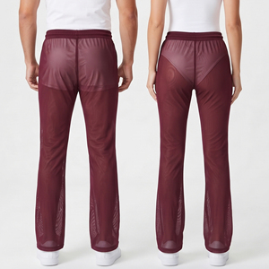Leggings évasés en résille transparente, style sport, taille à cordon de serrage, pantalon évasé transparent, tenue de soirée sexy, leggings évasés en résille transparente - Product Image 2