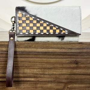 Portefeuille-bracelet en cuir de vachette véritable de luxe, motif à carreaux, fait main, OEM ODM, nouveau modèle - Product Image 4