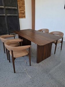 Modern Teak Wood 5-Piece <b>Dining</b> <b>Table</b> <b>and</b> <b>Chair</b> Set Eco-Friendly Minimalist Design for Home & Restaurant Use - Product Image 1