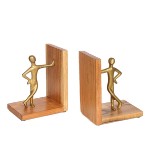 Porte-livres décoratifs en laiton et bois avec figurines humaines dorées pour bibliothèque, bureau, bibliothèque, salle d'étude, maison - Product Image 5