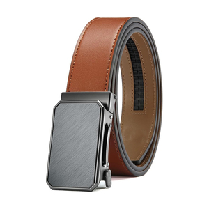 Cinturón Automático de Cuero Genuino Marrón Cognac Reversible de 2.8cm de Ancho con Hebilla Rectangular de Diseño 3D, Estilo Casual y Formal, Acero Duradero - Product Image 1