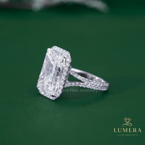 Radiant Cut IGI Certified Diamond Statement <b>Ring</b>, Micro Pave Halo Setting With Delicate <b>Split</b> Shank Band, Sleek Bridal Jewelry - Product Image 4