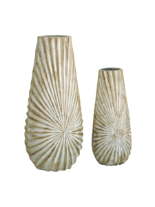 Set of 2 Metal Flower <b>Vases</b>, Modern Sunburst Ribbed Silver Planters for Home Decor, Elegant Tabletop Centerpiece Ornament - Product Image 3