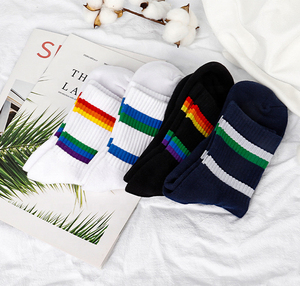 Custom Rainbow Striped Crew <b>Socks</b> Athletic Mid Calf Sports Stockings Skateboard Basketball <b>Running</b> <b>Socks</b> - Product Image 5