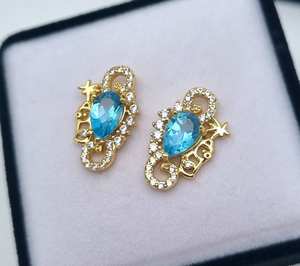 Pendientes de Topacio Azul Natural, Plata de Ley 925, Chapados en Oro de 14k, Hechos a Mano, Sin Níquel, Joyería Fina para Mujer, para Fiestas - Product Image 4