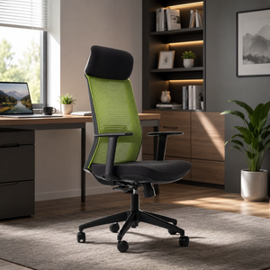 Chaise de bureau ergonomique à dossier haut pivotante et réglable en hauteur, avec assise en tissu maillé et structure métallique, mobilier moderne pour le travail et l'étude - Product Image 1