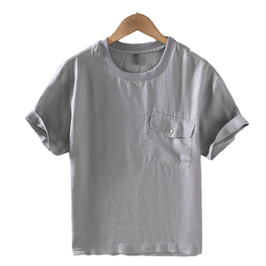 Camiseta de Lino Puro para Hombre, Estilo Casual, Holgada, de Manga Corta, Cómoda, Transpirable, Lisa, Nueva de Verano - Product Image 2