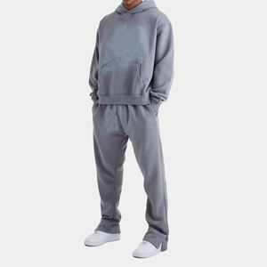 Conjunto Deportivo Cortavientos con Diseño Sólido Lavado Ácido, Sudadera con Capucha y Pantalones, Venta al por Mayor, Chándal Unisex de Poliéster para Entrenamiento - Product Image 4