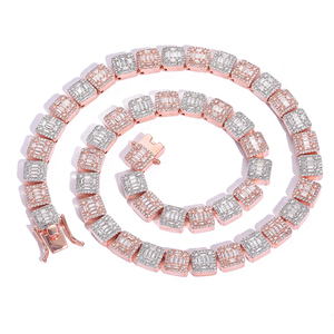 Mens 925 Silver Moissanite Baguette Link Chain Two Tone Iced Pave <b>Statement</b> Luxury <b>Necklace</b> for Men - Product Image 4